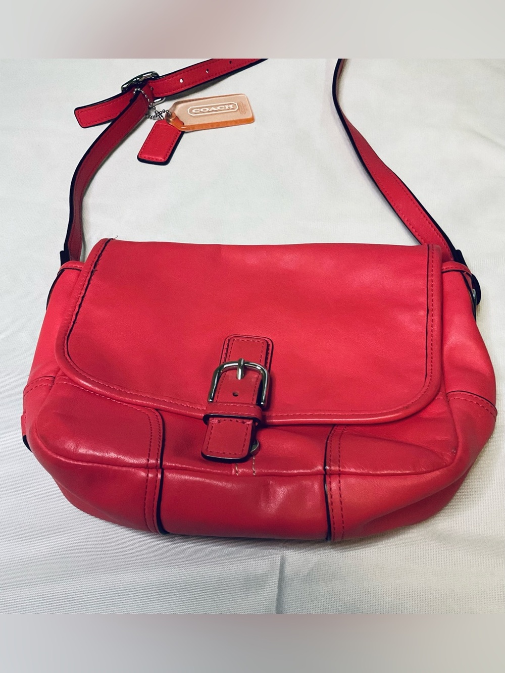 VINTAGE Y2K COACH HADLEY LEATHER CROSSBODY MESSENGER BAG CORAL PINK WATERMELON